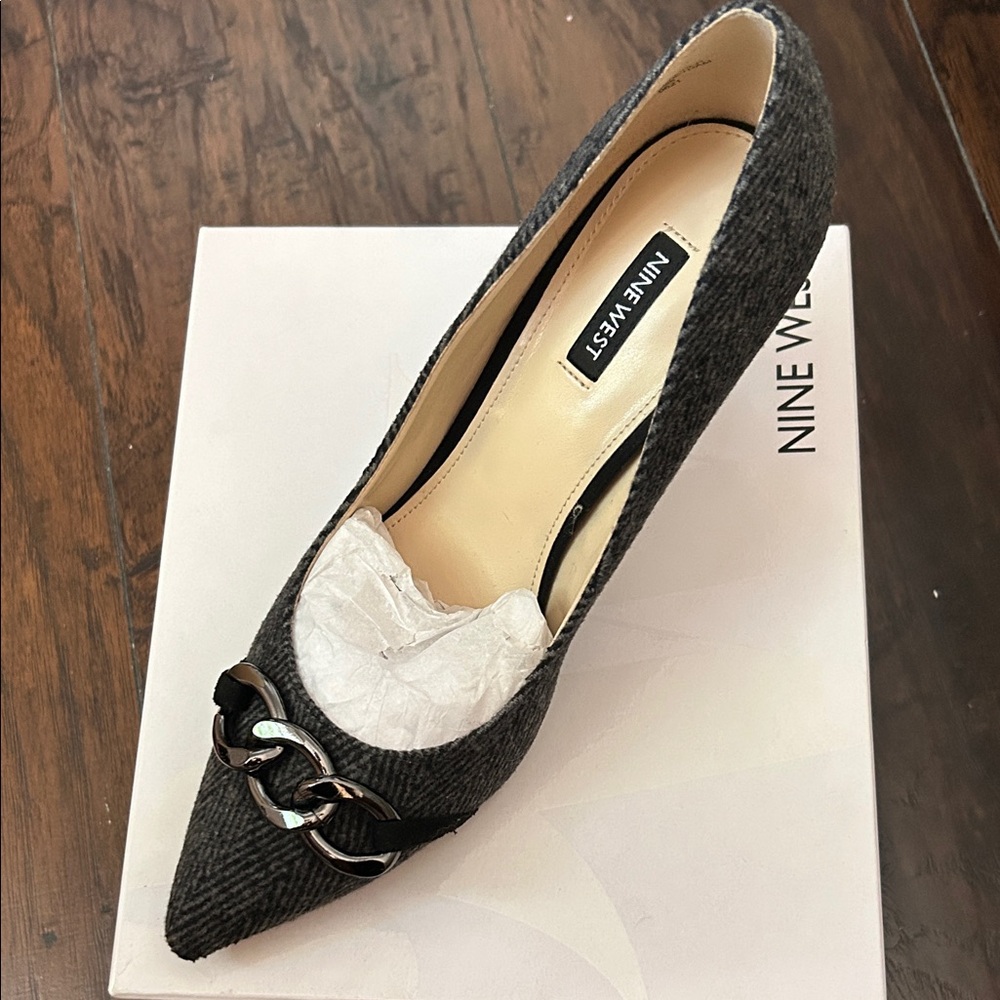 Nine West Charcoal Heels with Chain Detail